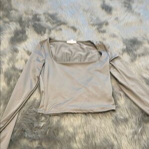 Gray Fitted Long Sleeve Crop Bodysuit